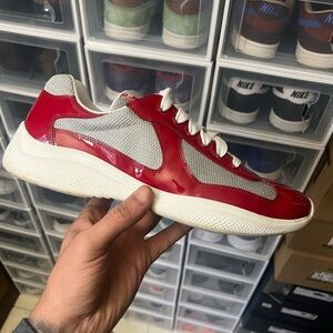 Prada Red and White Men's Sneakers